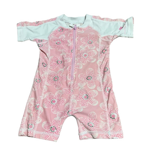 Snapper Rock Patterned Short Sleeve One Piece Zip Girl’s Rashguard - 0-6 months